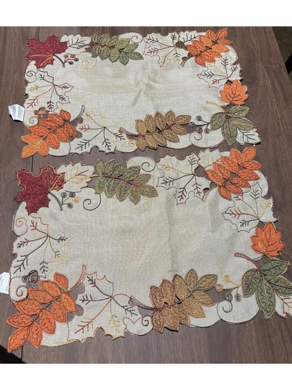 Embroidered Leaf Plaecemats Fall Harvest Autumn Thanksgiving Polyester 18x12